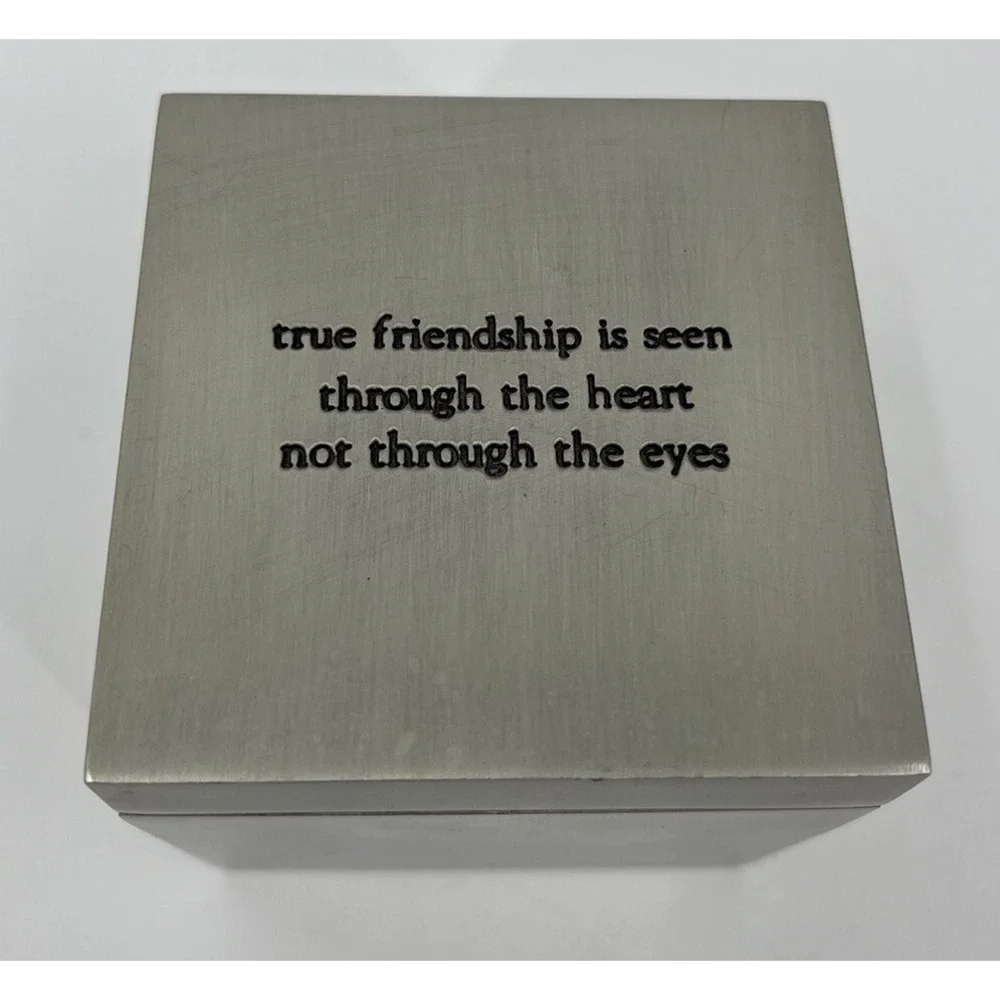 Pottery Barn Small Square Trinket Keepsake Box True Friendship Velvet Lined